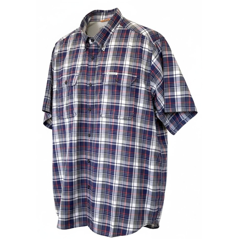 Field Stream Tartan Plaid Shirt Mens XXL Short Sleeve 2 Button Pockets Fishing